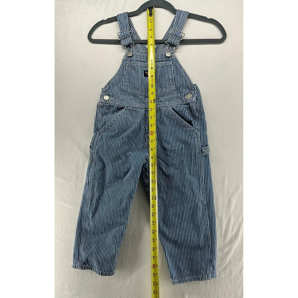 OshKosh B'gosh Kids Blue Hickory Railroad Stripe Denim Overalls Size 4 Vintage‎